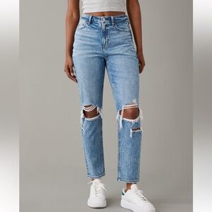 American Eagle Outfitters High Rise Ripped Blue Jeans